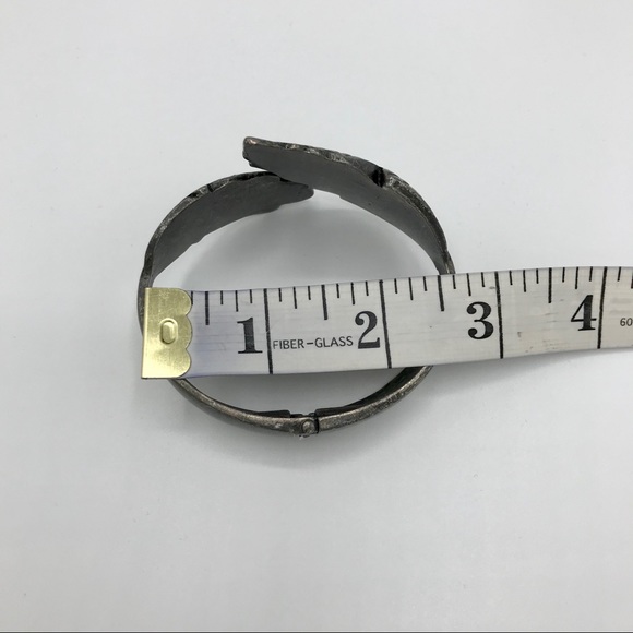 Vintage Feather Cuff Bracelet Statement Silver Pewter Toned - Picture 8 of 9